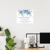 Elegant Blue Hydrangea Eucalyptus Vrijgezellenfees Poster (Thuiskantoor)