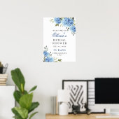Elegant Blue Hydrangea Eucalyptus Vrijgezellenfees Poster (Thuiskantoor)