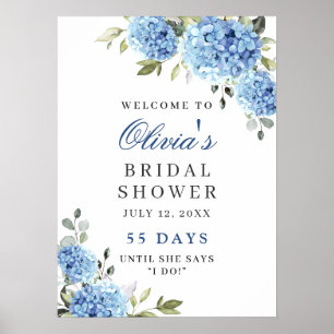 Elegant Blue Hydrangea Eucalyptus Vrijgezellenfees Poster