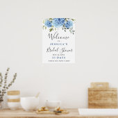 Elegant Blue Hydrangea Eucalyptus Vrijgezellenfees Poster (Keuken)