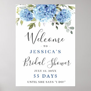Elegant Blue Hydrangea Eucalyptus Vrijgezellenfees Poster