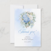 Elegant Blue Hydrangea Eucalyptus Wedding thanks RSVP Kaartje (Voorkant)