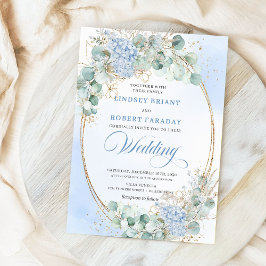 Elegant Blue Hydrangea Eucalyptus Wheat Wedding  Kaart