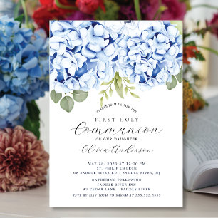 Elegant Blue Hydrangea First Community Invitation Kaart