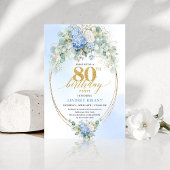 Elegant Blue Hydrangea Floral 80th Birthday Invite Kaart