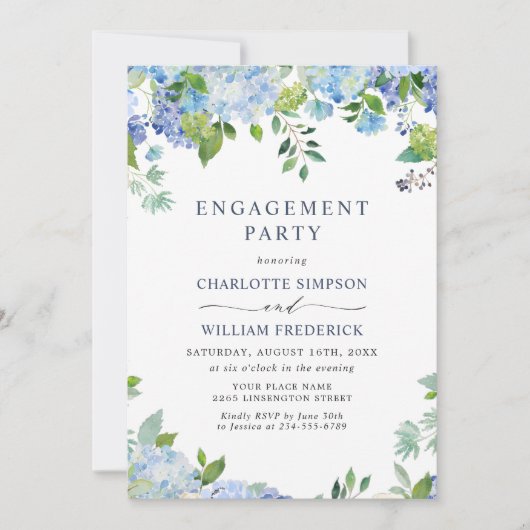 Elegant Blue Hydrangea Floral ENGAGTY Kaart (Voorkant)