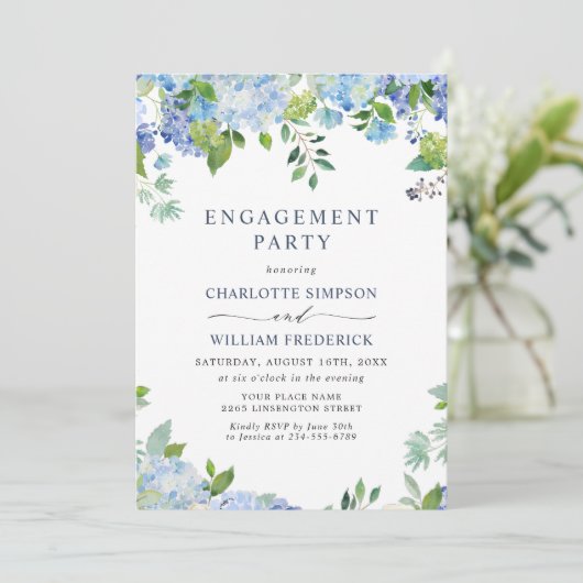 Elegant Blue Hydrangea Floral ENGAGTY Kaart (Staand voorkant)