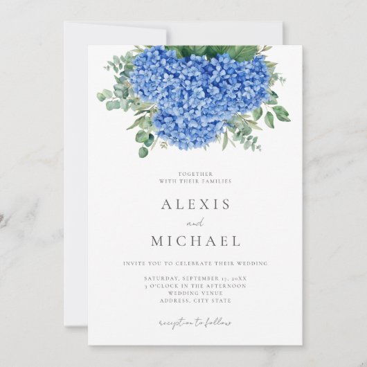 Elegant Blue Hydrangea Floral Kaart (Voorkant)