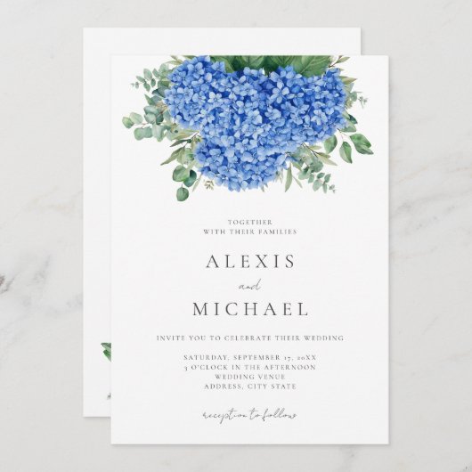 Elegant Blue Hydrangea Floral Kaart (Voorkant / Achterkant)