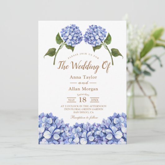 Elegant Blue Hydrangea Floral Kaart (Staand voorkant)