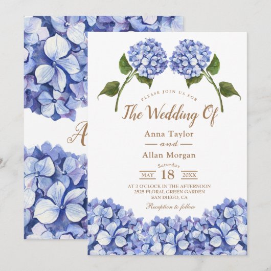 Elegant Blue Hydrangea Floral Kaart (Voorkant / Achterkant)