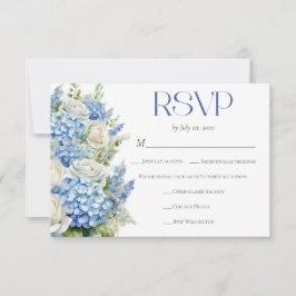Elegant Blue Hydrangea Floral Meal Choice Wedding RSVP Kaartje