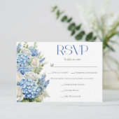 Elegant Blue Hydrangea Floral Meal Choice Wedding RSVP Kaartje (Staand voorkant)