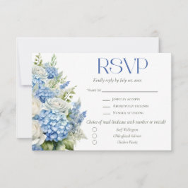 Elegant Blue Hydrangea Floral Meal Choice Wedding RSVP Kaartje
