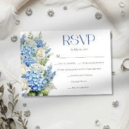 Elegant Blue Hydrangea Floral Meal Choice Wedding RSVP Kaartje