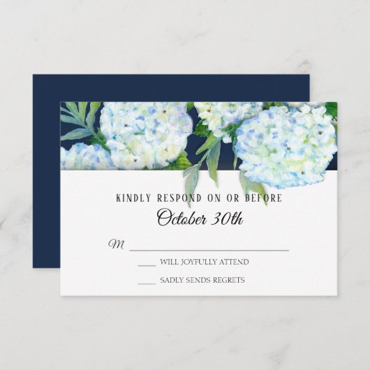 Elegant Blue Hydrangea Floral Navy RSVP Wedding Kaart (Voorkant / Achterkant)