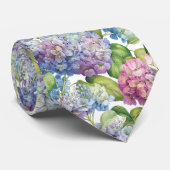 Elegant Blue Hydrangea Floral Pattern Wedding Stropdas (Opgerold)