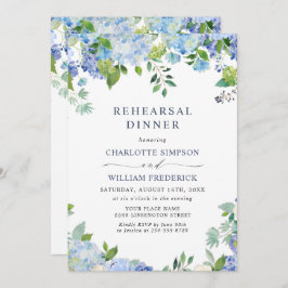 Elegant Blue Hydrangea Floral REHEARSAL DINNER Kaart