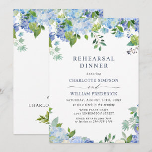 Elegant Blue Hydrangea Floral REHEARSAL DINNER Kaart