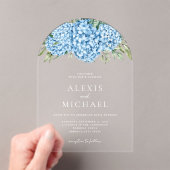 Elegant Blue Hydrangea Floral Wedding Acryl Uitnodigingen (Insitu (Draagbaar))