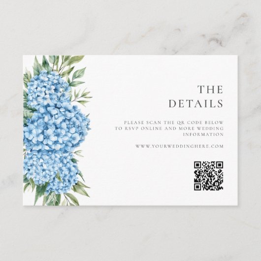 Elegant Blue Hydrangea Floral Wedding Informatiekaartje (Voorkant)