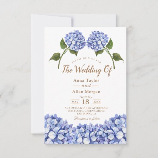 Elegant Blue Hydrangea Floral Wedding Invitation (Voorkant)