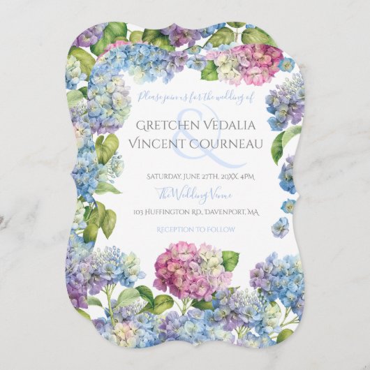 Elegant Blue Hydrangea Floral Wedding Invitation Kaart (Voorkant / Achterkant)