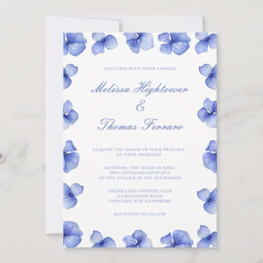 Elegant Blue Hydrangea Floral Wedding Kaart (Voorkant)