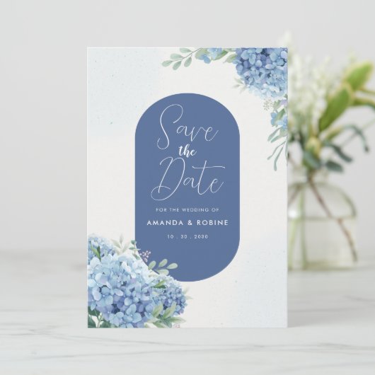 Elegant Blue Hydrangea Floral Wedding Kaart (Staand voorkant)