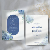 Elegant Blue Hydrangea Floral Wedding Kaart
