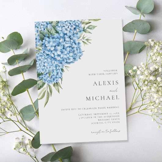 Elegant Blue Hydrangea Floral Wedding Kaart
