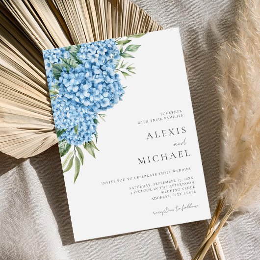 Elegant Blue Hydrangea Floral Wedding Kaart