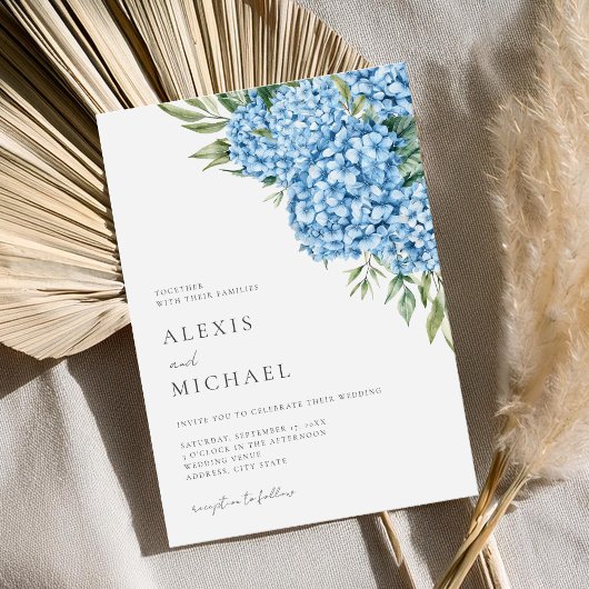 Elegant Blue Hydrangea Floral Wedding Kaart