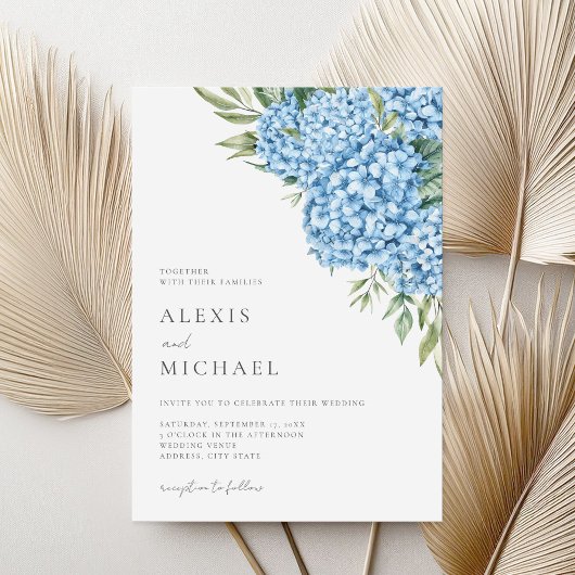 Elegant Blue Hydrangea Floral Wedding Kaart