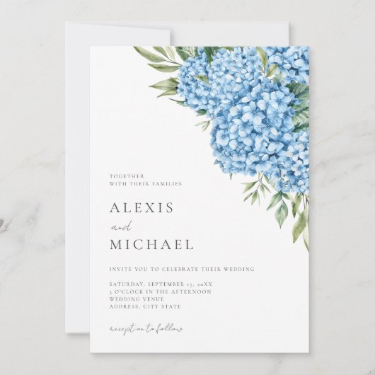 Elegant Blue Hydrangea Floral Wedding Kaart (Voorkant)