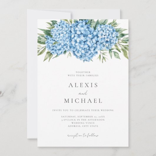 Elegant Blue Hydrangea Floral Wedding Kaart (Voorkant)