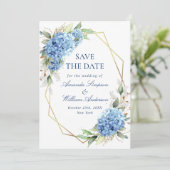 Elegant Blue Hydrangea Floral Wedding Photo Save The Date (Staand voorkant)