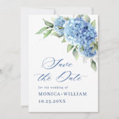 Elegant Blue Hydrangea Floral Wedding Photo Save The Date (Voorkant)