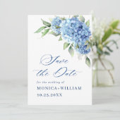 Elegant Blue Hydrangea Floral Wedding Photo Save The Date (Staand voorkant)
