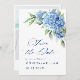 Elegant Blue Hydrangea Floral Wedding Photo Save The Date