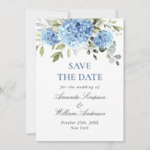 Elegant Blue Hydrangea Floral Wedding Photo Save The Date (Voorkant)