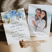 Elegant Blue Hydrangea Floral Wedding Photo Save The Date