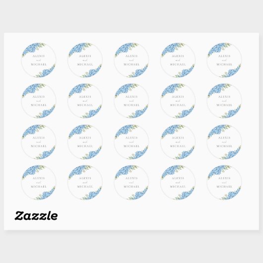 Elegant Blue Hydrangea Floral Wedding Ronde Sticker (Vel)