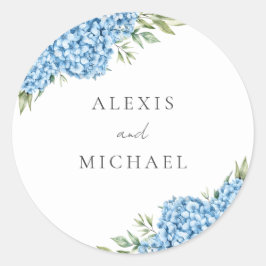 Elegant Blue Hydrangea Floral Wedding Ronde Sticker