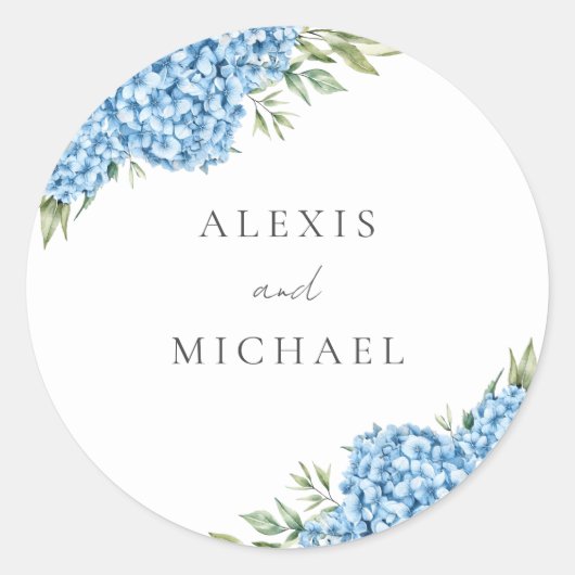 Elegant Blue Hydrangea Floral Wedding Ronde Sticker (Voorkant)