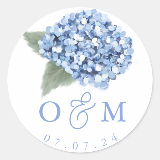 Elegant Blue Hydrangea Floral Wedding Ronde Sticker (Voorkant)