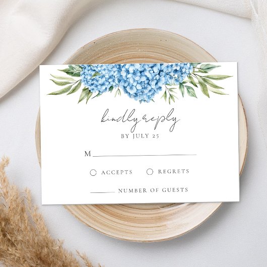 Elegant Blue Hydrangea Floral Wedding RSVP Kaartje