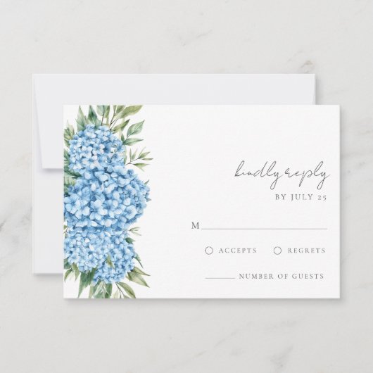 Elegant Blue Hydrangea Floral Wedding RSVP Kaartje (Voorkant)