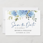 Elegant Blue Hydrangea Floral Wedding Save The Date (Voorkant)