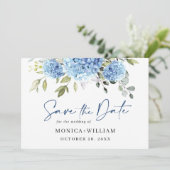 Elegant Blue Hydrangea Floral Wedding Save The Date (Staand voorkant)